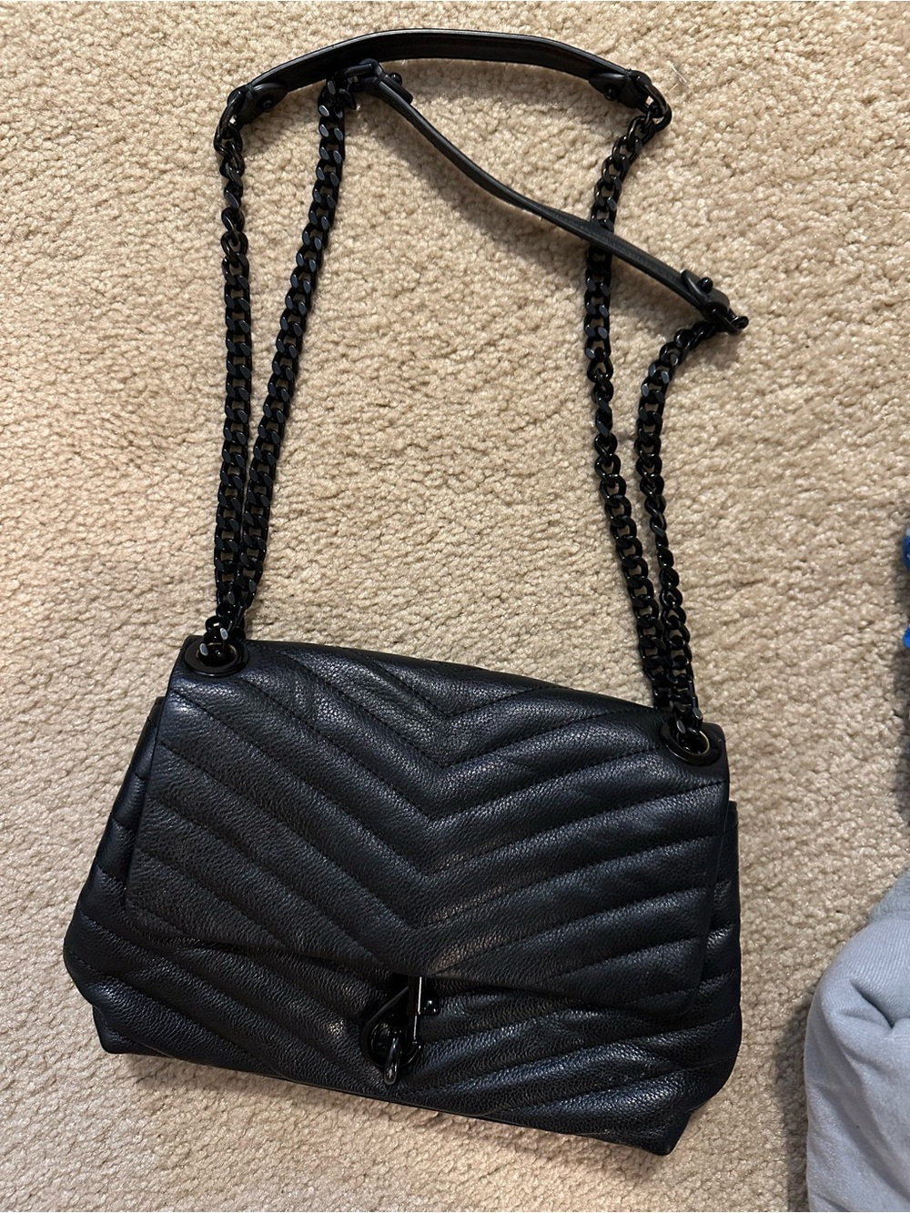 Rebecca Minkoff Black Quilted Chevron Chain-Strap Shoulder Bag
